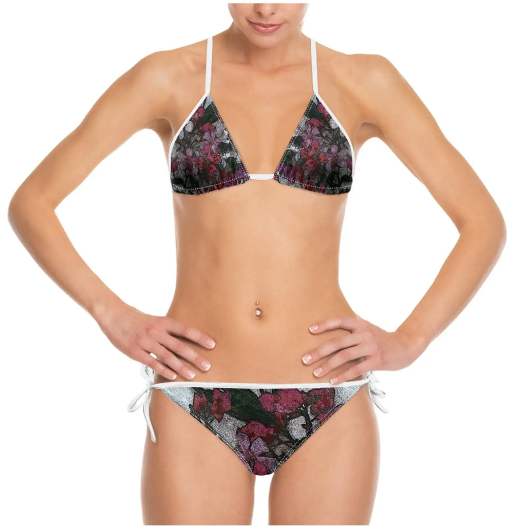 Bikini esclusivo a fiori artistico rosa